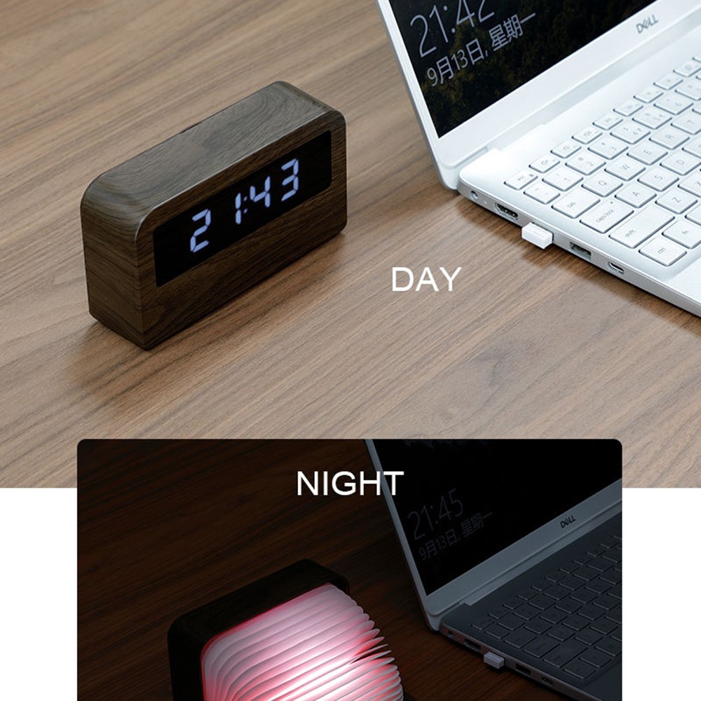 Y1 Creative Book-shaped Light Alarm Clock Time Display USB Rechargeable Smart Alarm Clock - Black-9