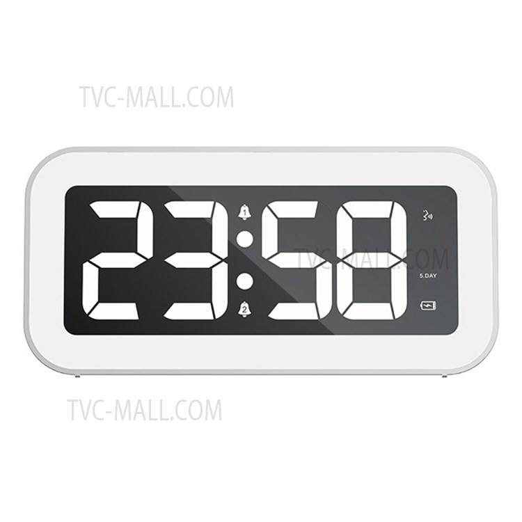 FY302 Digital Alarm Clock Voice Control Time Display LED Light Makeup Mirror for Office Home - White-2