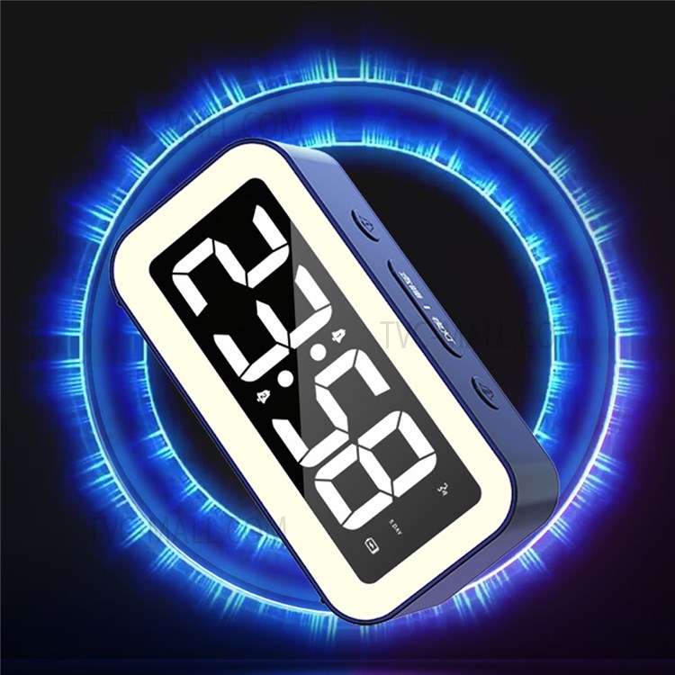 FY302 Digital Alarm Clock Voice Control Time Display LED Light Makeup Mirror for Office Home - White-7