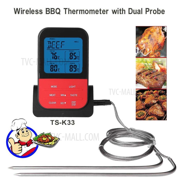 Carne Termômetro Digital Termômetro Temporizador Alimentos Sem Fios Com Sondas Duplas Para Cozinhar Churrasco-3
