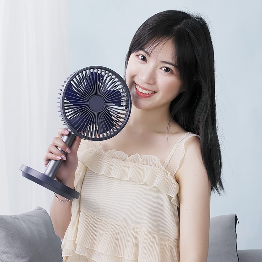 LJQ-117 Portable USB Rechargeable Desktop Fan with LED Light Adjustable Height - Blue-7