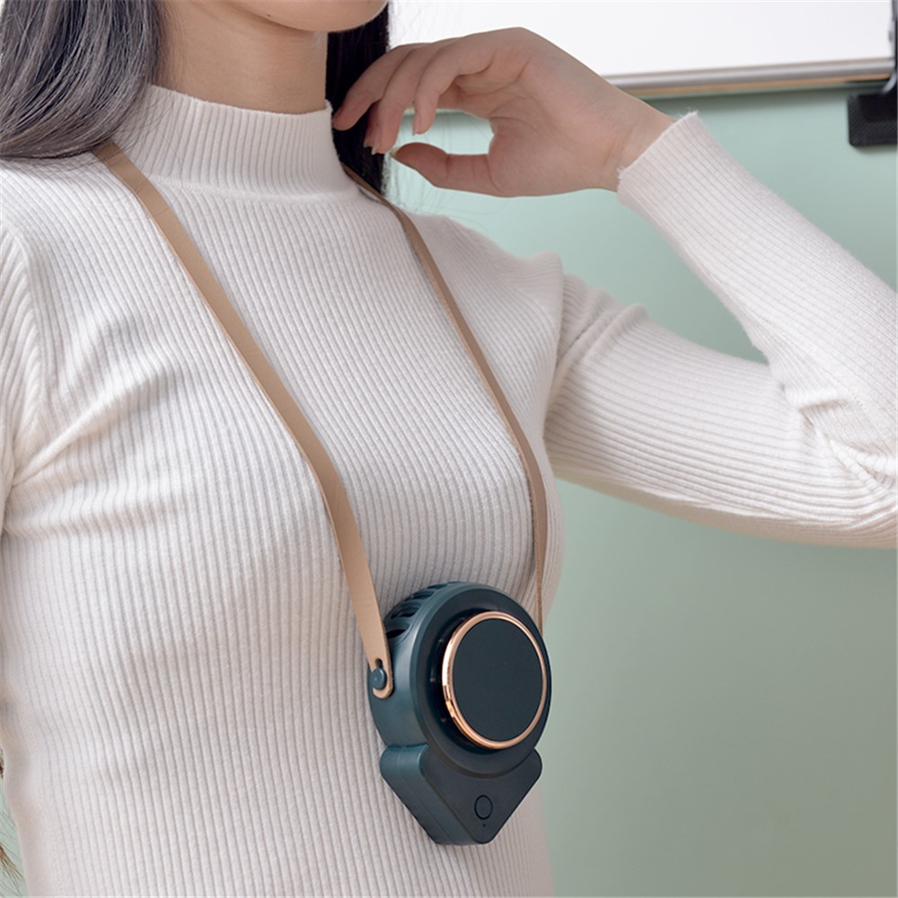 Portable USB Charging No Leaf Mini Cooling Fan Summer Hanging Neck Desktop Quiet Fan Cooler - Green-2