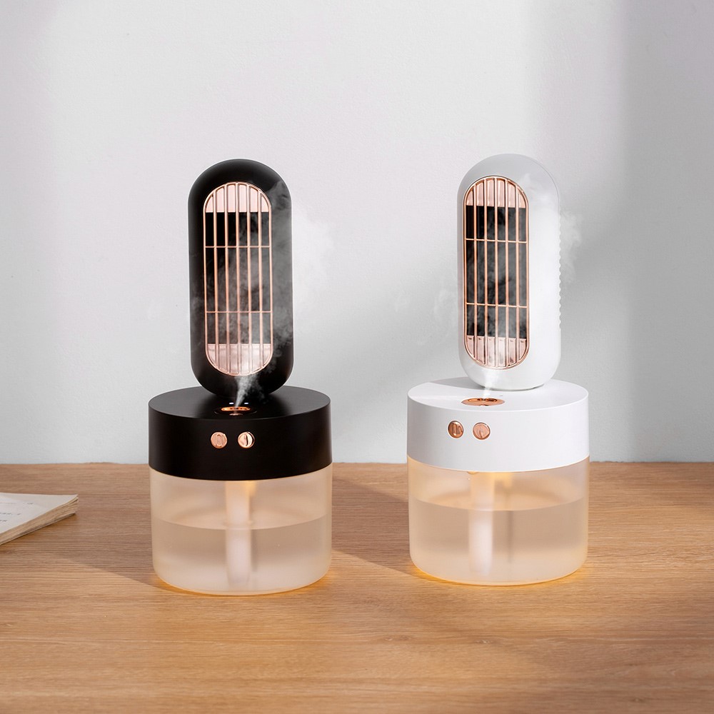 V8 Mini Desktop Air Conditioning Water Cooling Fan USB Rechargeable Summer Home Humidifier Air Cooler with Night Light - Black-2