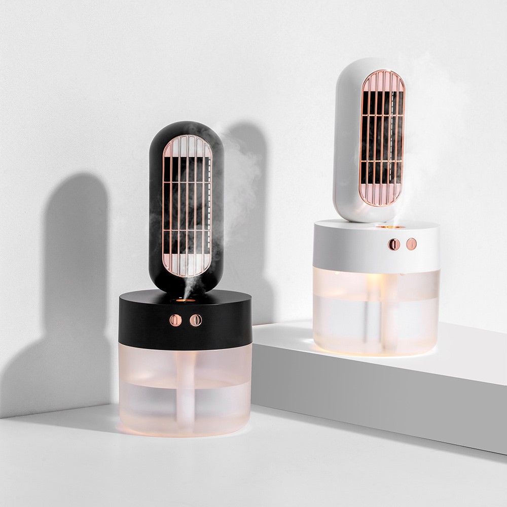 V8 Mini Desktop Air Conditioning Water Cooling Fan USB Rechargeable Summer Home Humidifier Air Cooler with Night Light - Black-3