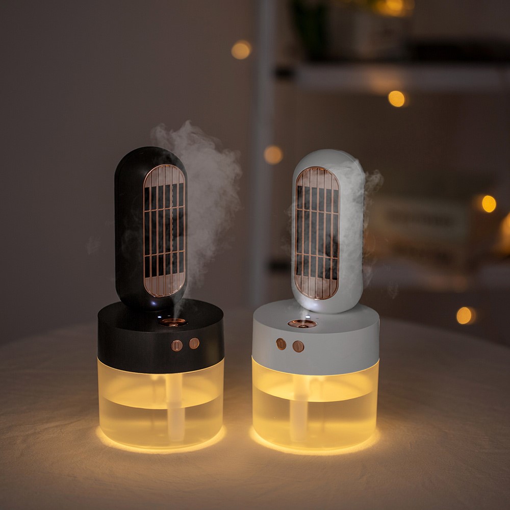 V8 Mini Desktop Air Conditioning Water Cooling Fan USB Rechargeable Summer Home Humidifier Air Cooler with Night Light - Black-4