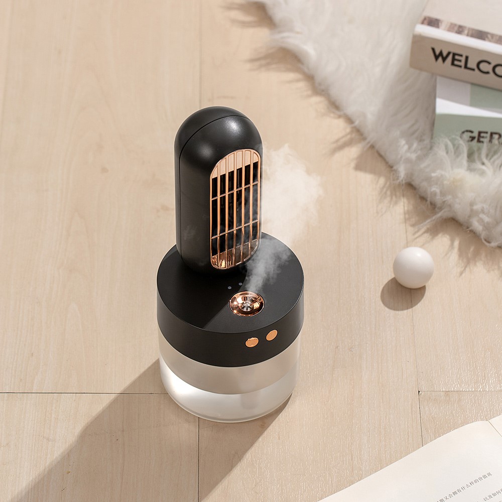 V8 Mini Desktop Air Conditioning Water Cooling Fan USB Rechargeable Summer Home Humidifier Air Cooler with Night Light - Black-5