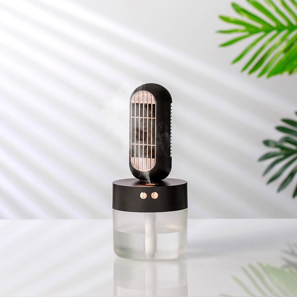 V8 Mini Desktop Air Conditioning Water Cooling Fan USB Rechargeable Summer Home Humidifier Air Cooler with Night Light - Black-6