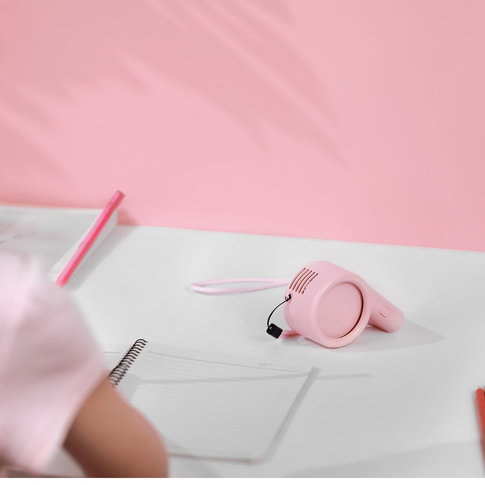 A9 Cute Whistle Shape Mini Handheld Desktop Cooling Fan Summer USB Charging Fan Cooler with Neck Rope - Pink-6