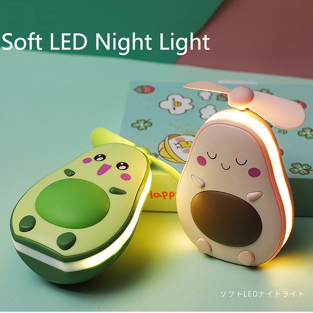 Cute Avocado Portable Rechargeable Handheld Fan Summer Mini Cooling Fan with Makeup Mirror and LED Light - Green Round Eye-5