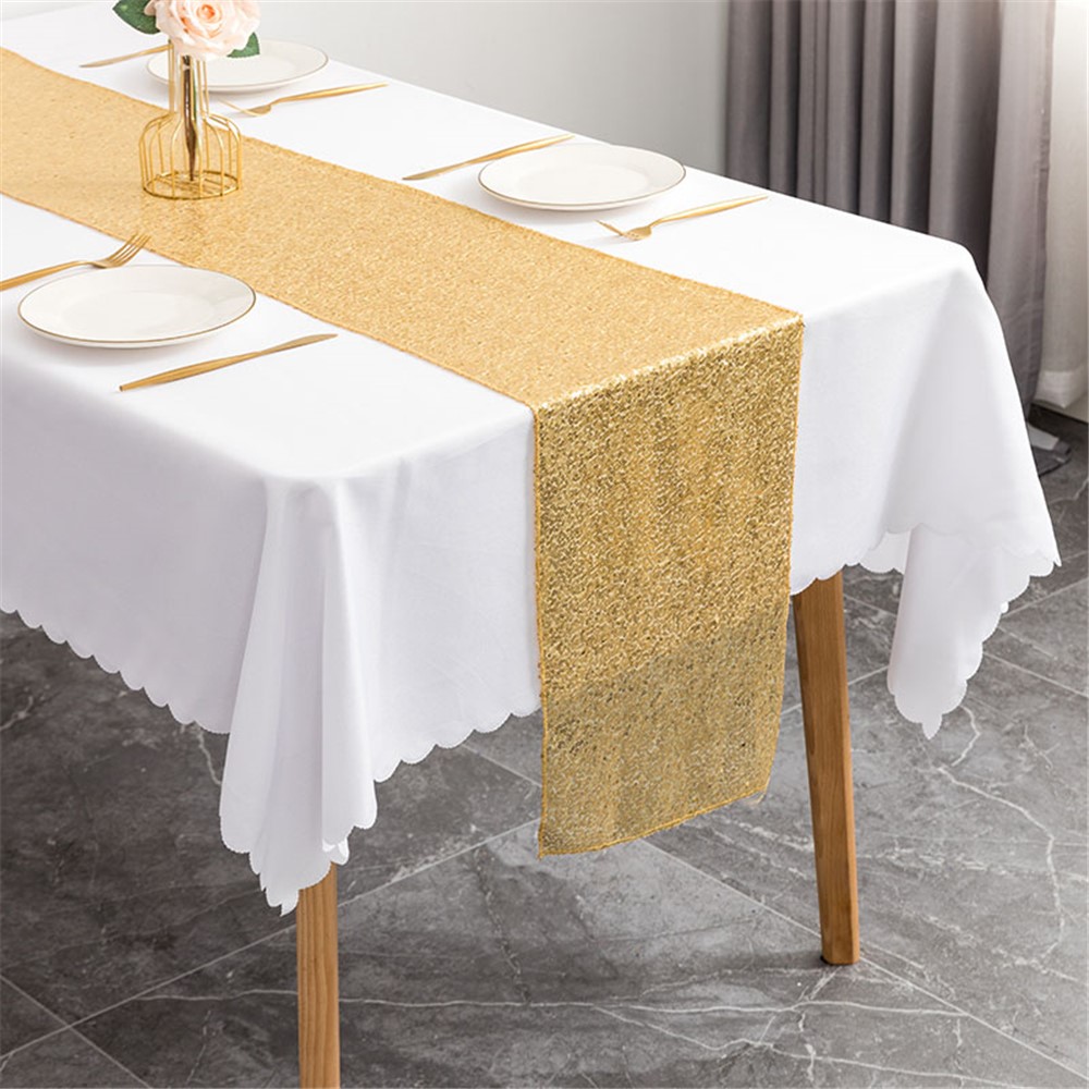 30x275cm Sequin Table Runners for Home Tea Table TV Cabinet Drawer Coffee Table Dust Cover Party Decor - Gold-2