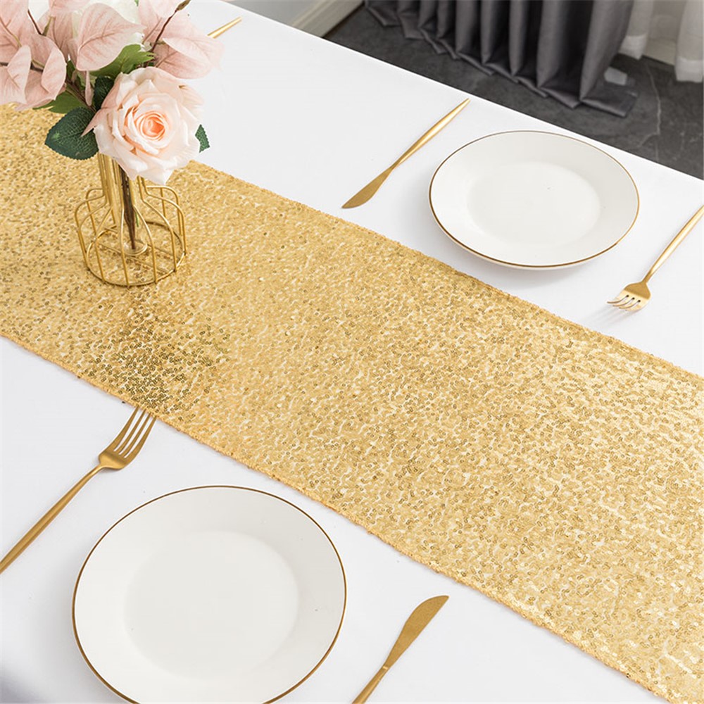 Nordic Style Sparkly Sequin Dining Table Cloth Table Runners for Weddings Party Home Decoration, 30x120cm - Gold-3