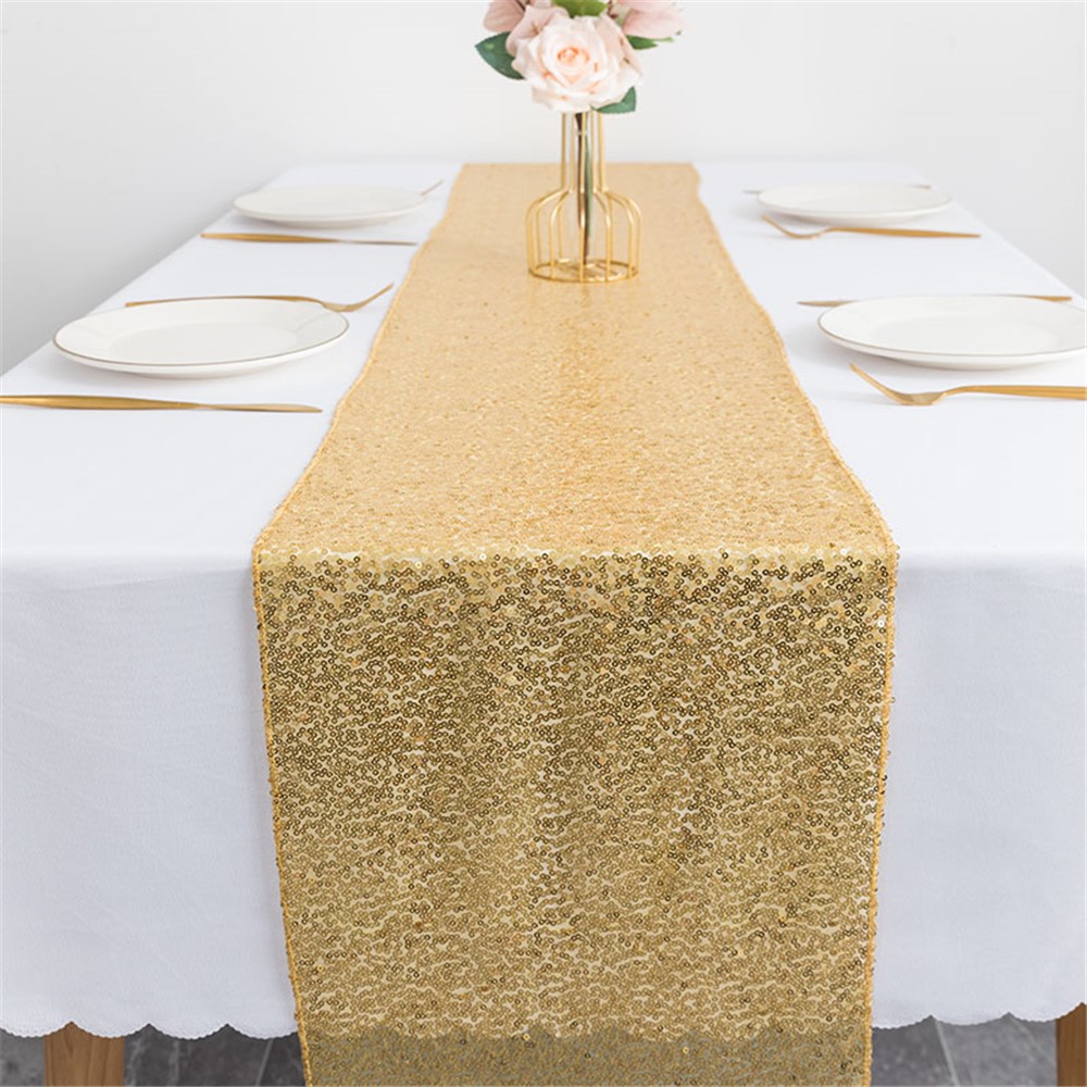 Nordic Style Sparkly Sequin Dining Table Cloth Table Runners for Weddings Party Home Decoration, 30x120cm - Gold-4