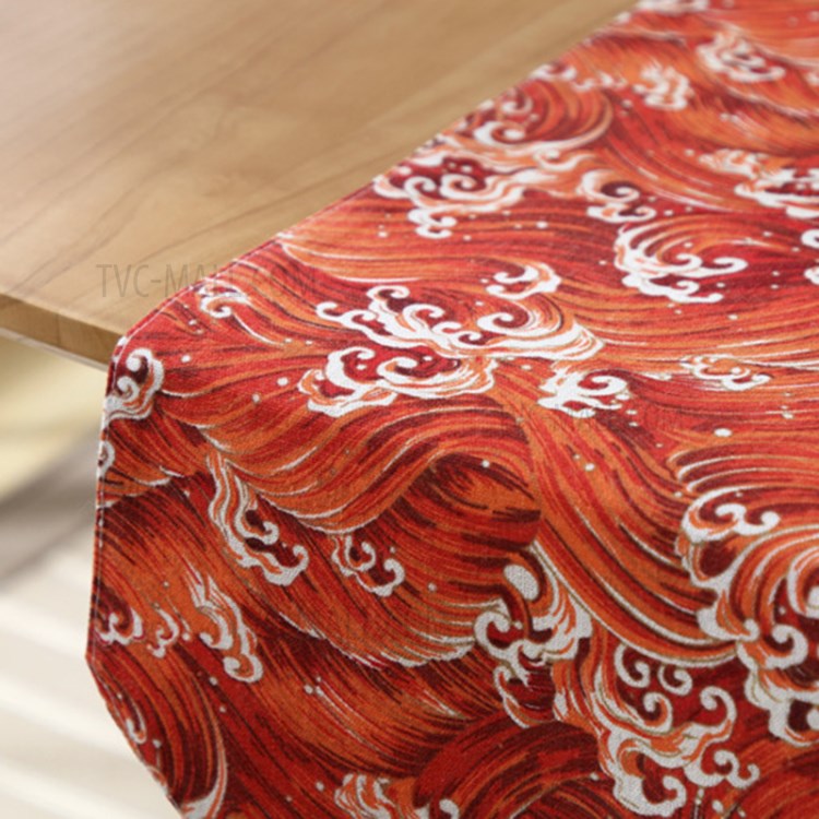 33x220cm Table Runner Tablecloths Dustproof Cover with Tassel Wedding Party Home Decoration - Red Sea Wave-6