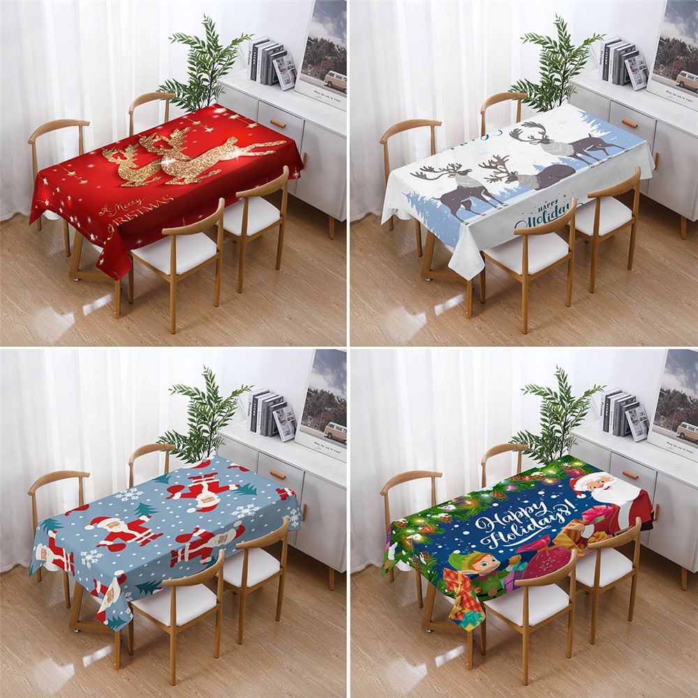 140x180cm Christmas Pattern Design Tablecloth Water-absorption Table Cover New Year Festival Party Dining Table Decoration - Style 1-2