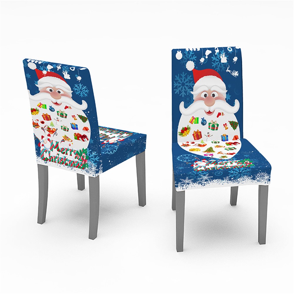 140x140cm Xmas Party Tablecloth Dining Table Cover with 4 Chair Covers Christmas Festival Decoration - Blue Santa-2