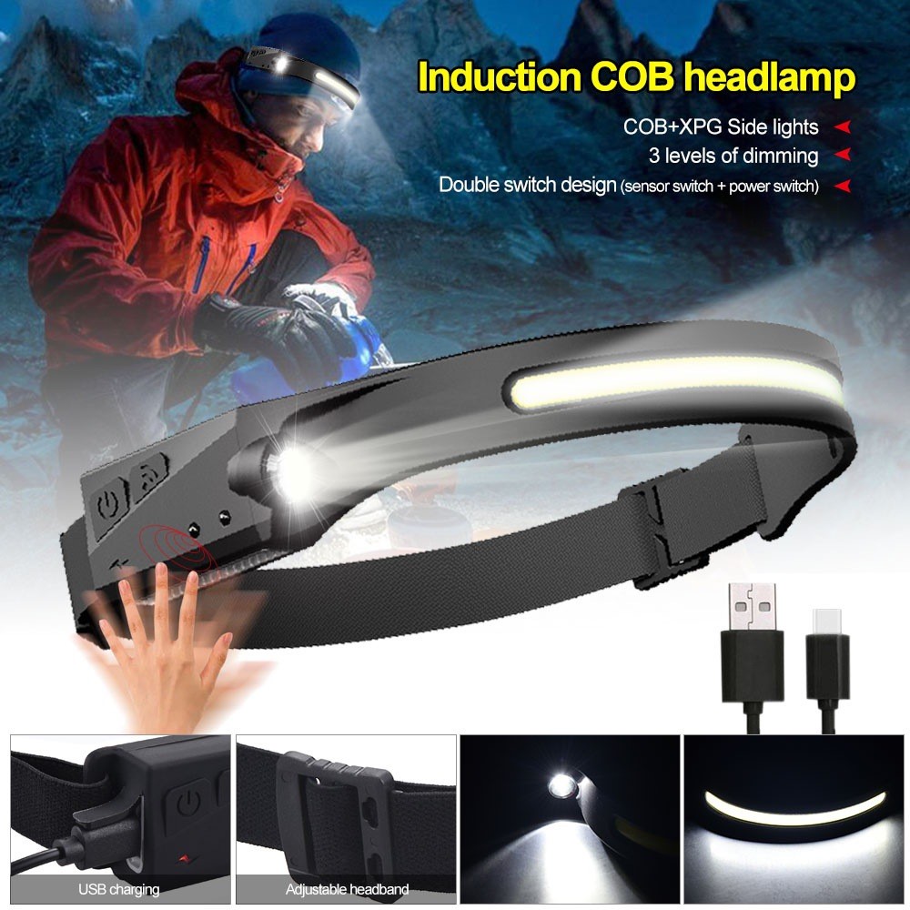 COB LED Wave Sensor Headlight Flashlight Head-mounted Front Light for Safety Warning Head Lamp-3