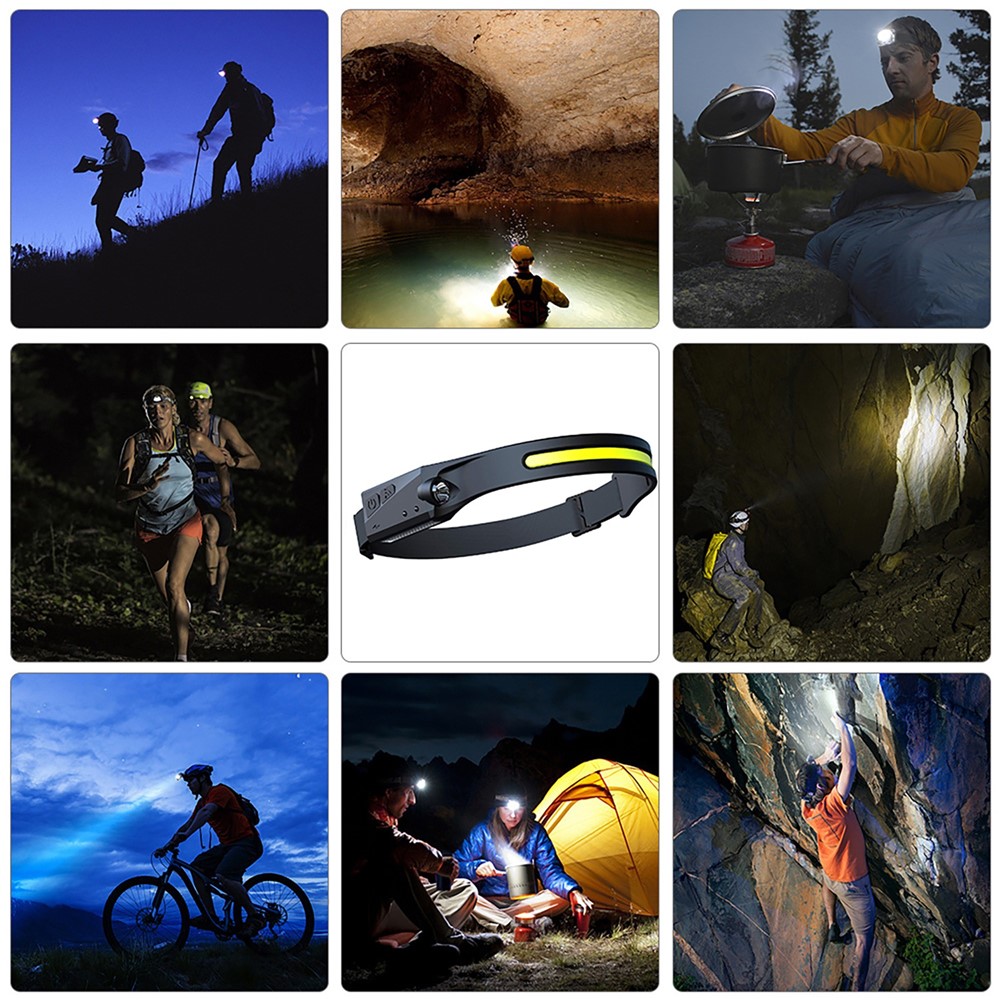 COB LED Wave Sensor Headlight Flashlight Head-mounted Front Light for Safety Warning Head Lamp-6