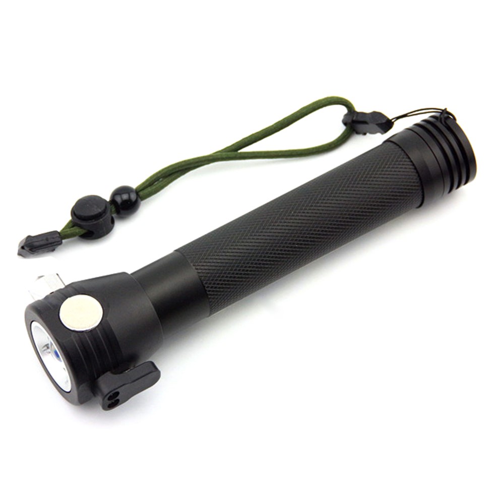 T09-2 Multi-Functional Emergency Car Flashlight Fire Rescue Solar Strong Light Flashlight - Black-4