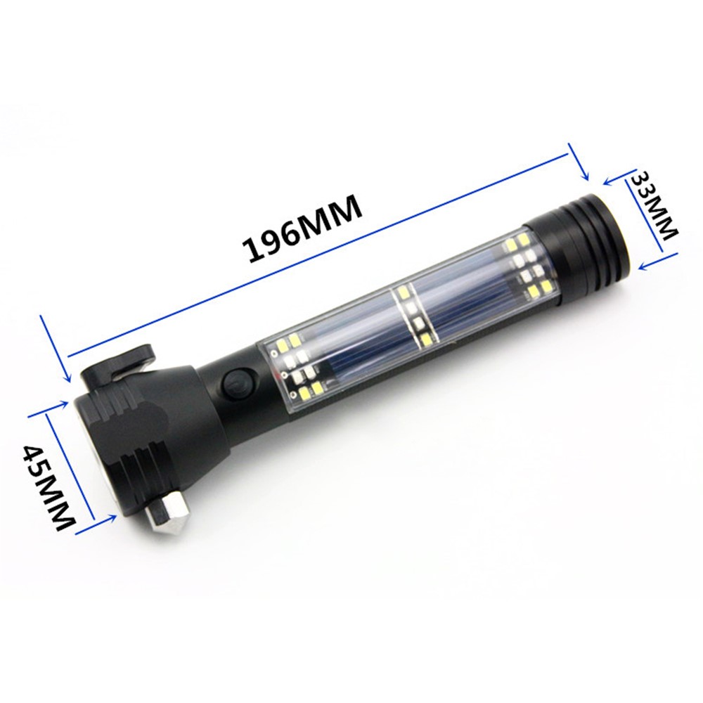 T09-2 Multi-Functional Emergency Car Flashlight Fire Rescue Solar Strong Light Flashlight - Black-8