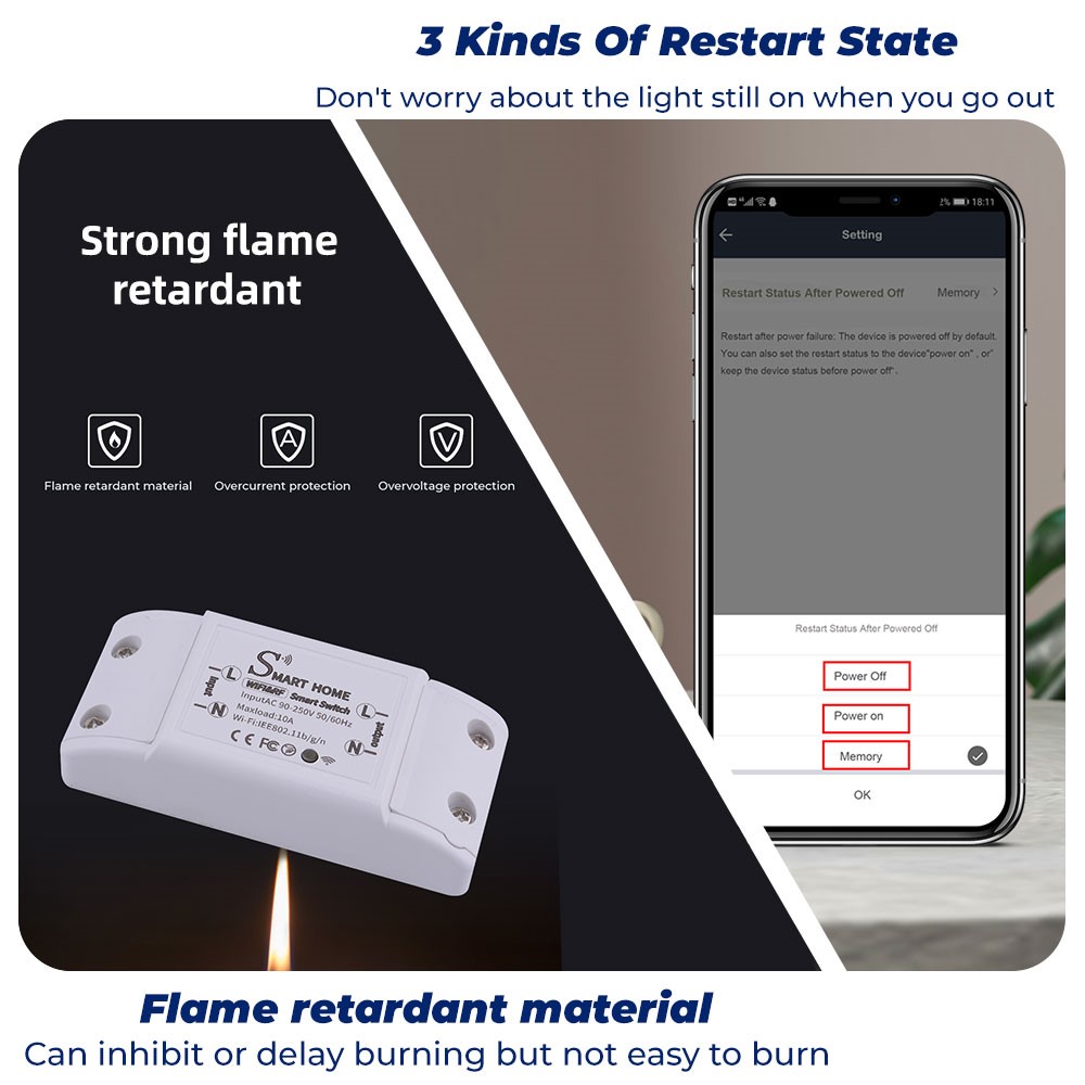 WHK-S2 WiFi Push Button Light Switch Wireless RF 433Mhz Wall Relay Timer for Amazon Alexa Google Home - Black-11