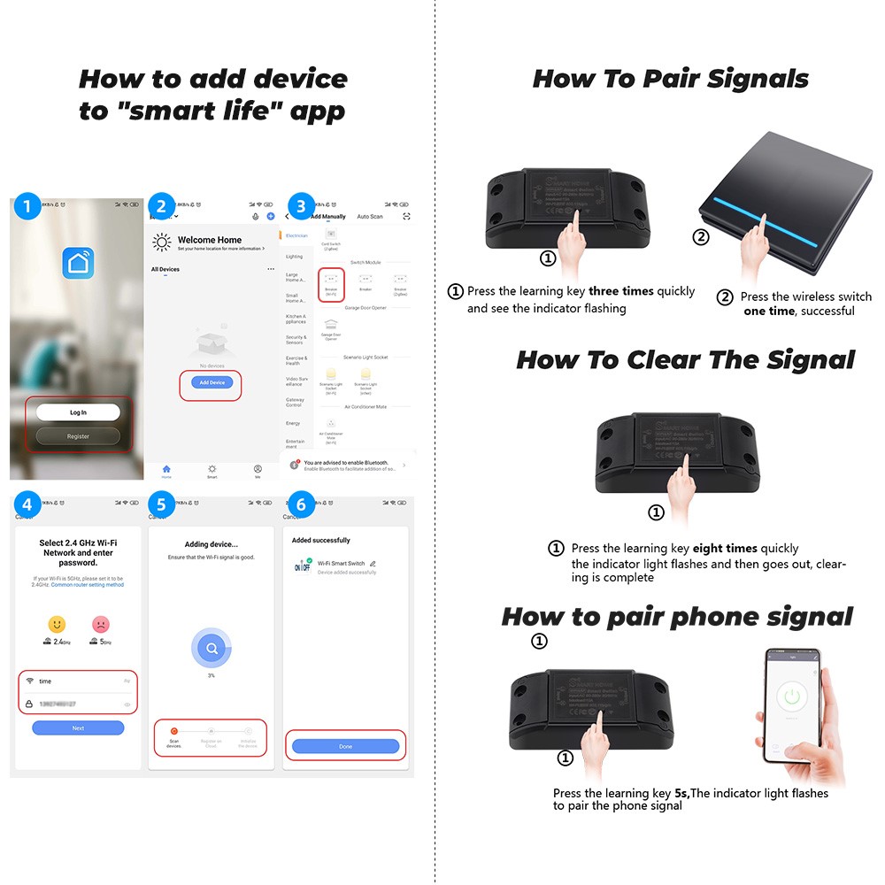 Smatrul WiFi Smart Home 2-Gang 2 Switch APP Voice Control Wireless RF433MHZ 2 Telecomando Telecomando Sistema Timer - Bianca-5