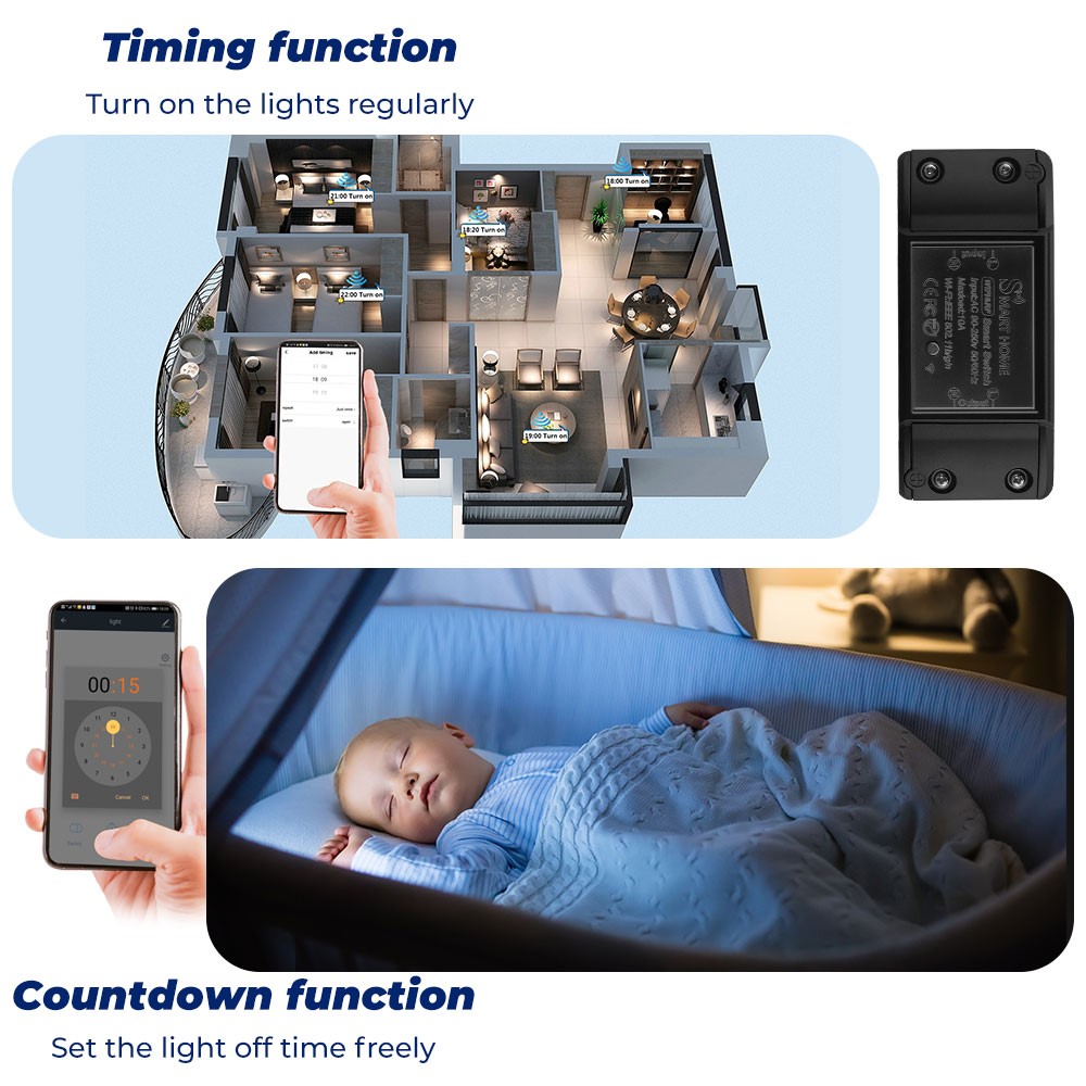Smatrul WiFi Smart Home 2-Gang 2 Switch APP Voice Control Wireless RF433MHZ 2 Telecomando Telecomando Sistema Timer - Bianca-8