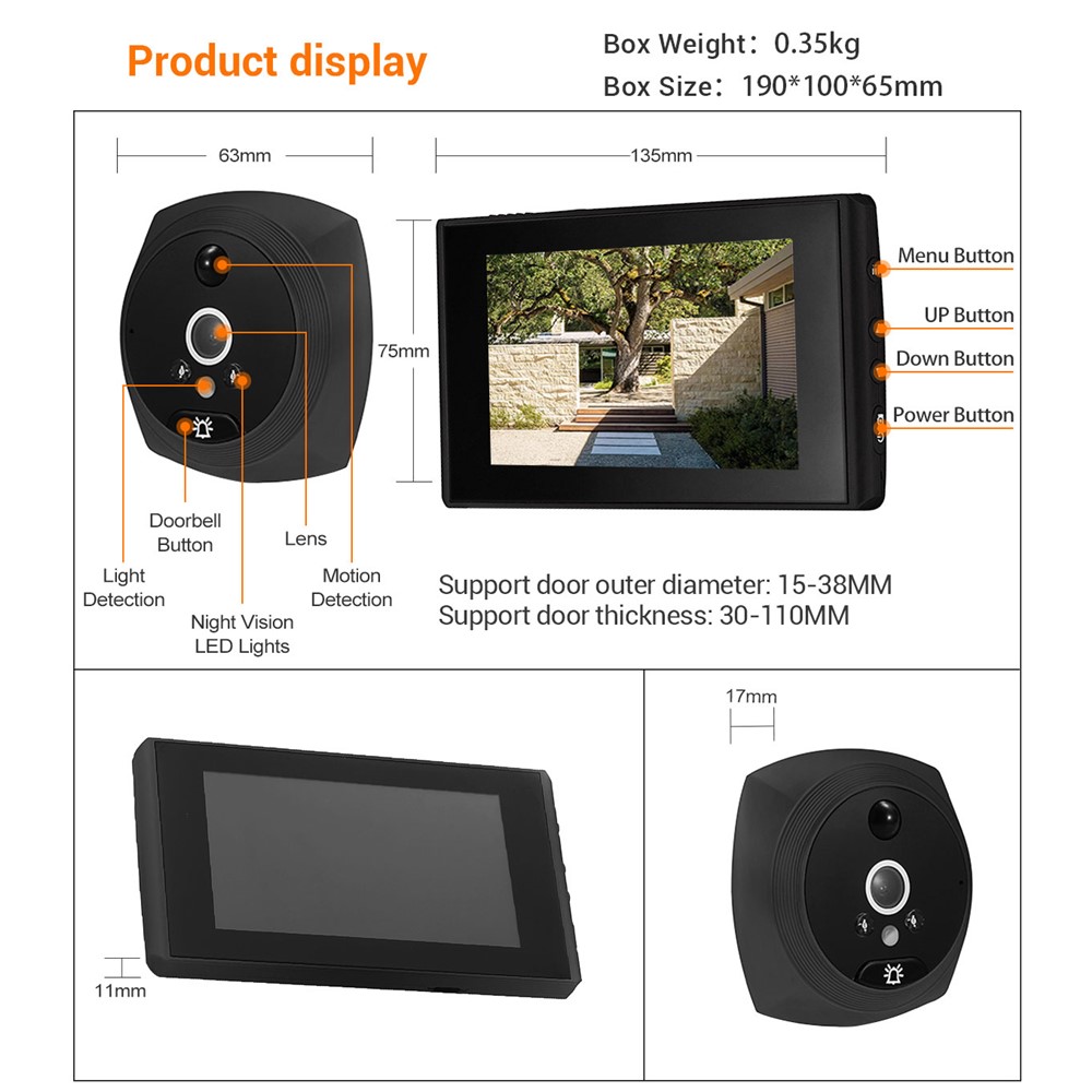 C15 4.3 inch LCD Screen Digital Doorbell PIR Motion Detection Peephole Night Vision Door Video Camera Viewer-9
