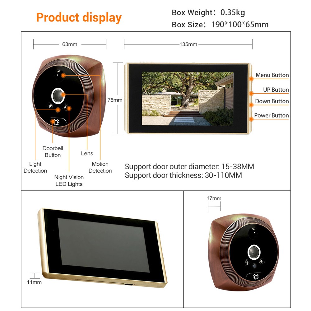 C13 1080P 4.3 inch LCD Digital Doorbell Camera 160 Degree Door Eye Doorbell Electronic Peephole Door Viewer-10