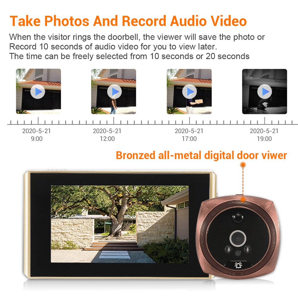C13 1080P 4.3 inch LCD Digital Doorbell Camera 160 Degree Door Eye Doorbell Electronic Peephole Door Viewer-4