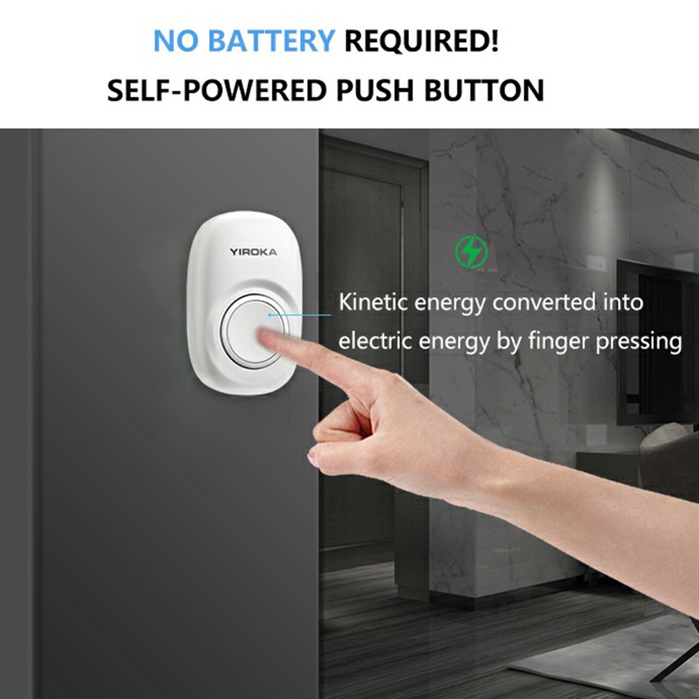 YIROKA YZ01-101 Self Powered Wireless Smart Doorbell IP44 Waterproof Electric Door Bell with 150m Range/4 Volume Levels/LED Indicator-3