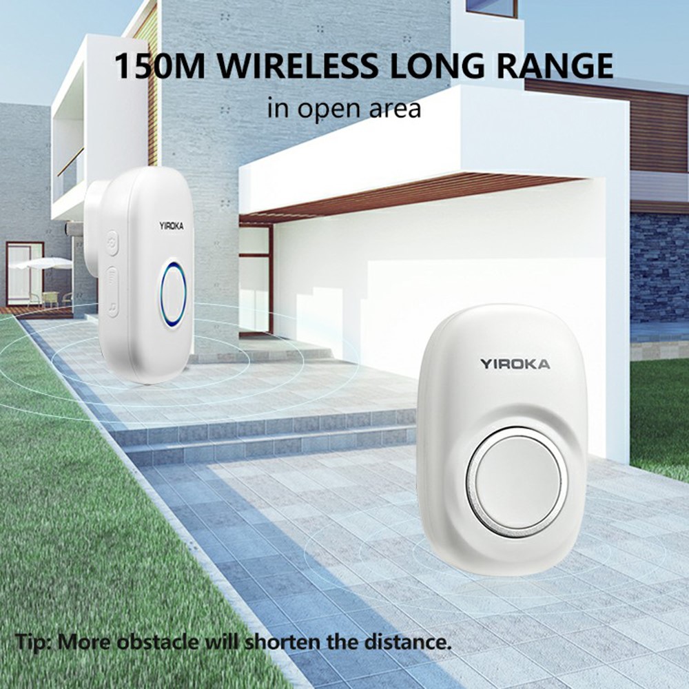 Yiroka YZ01-101 Self Wireless Smart Doorbell IP44 À Prova D 'Água Porta Elétrica Bell Com 150m Range / 4 Níveis De Volume / Indicador De LED - Plugue Da UE.