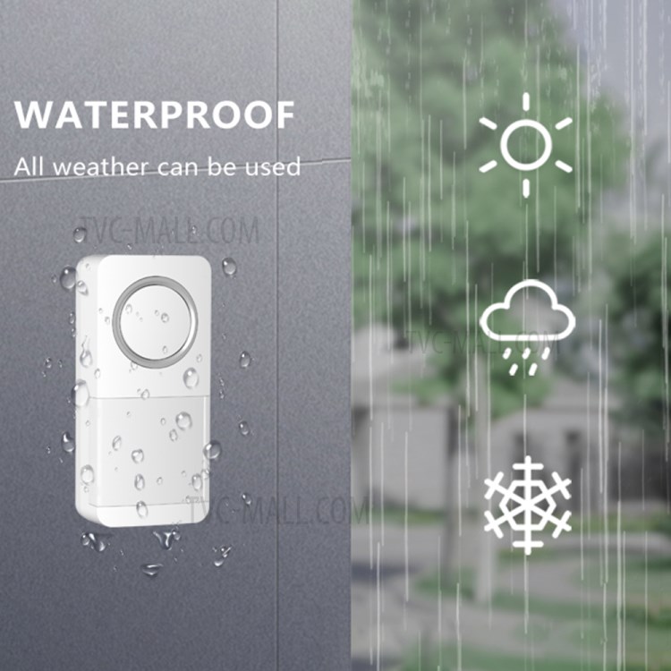 D-638 Waterproof Wireless Doorbell Household Long Distance Door Bell with Multiple Music/4 Volume Level - White-2