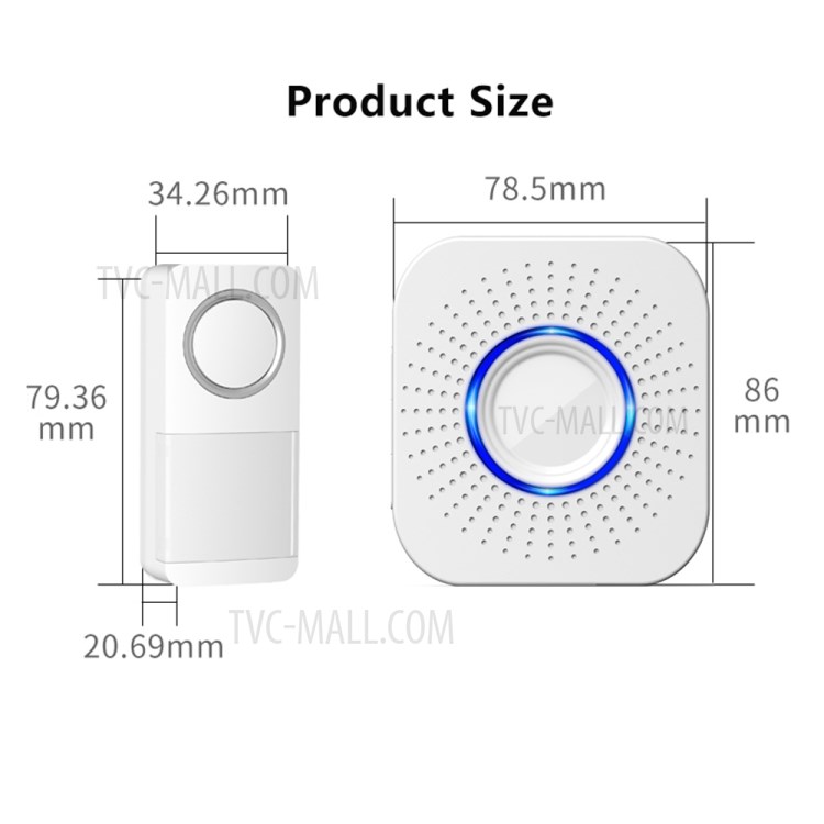 D-638 Waterproof Wireless Doorbell Household Long Distance Door Bell with Multiple Music/4 Volume Level - White-6