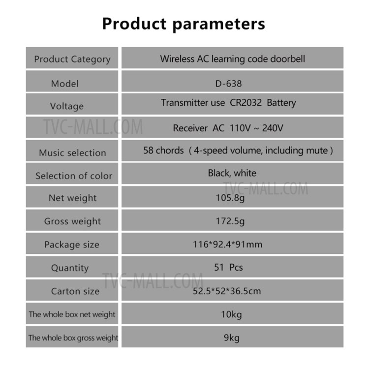 D-638 Waterproof Wireless Doorbell Household Long Distance Door Bell with Multiple Music/4 Volume Level - White-7