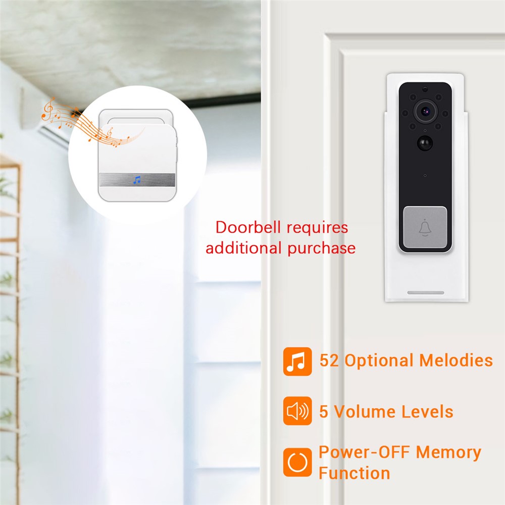 433MHz Wireless Smart Video Doorbell Chime Music Receiver Home Security Indoor Intercom Door Bell - Black EU Plug-3