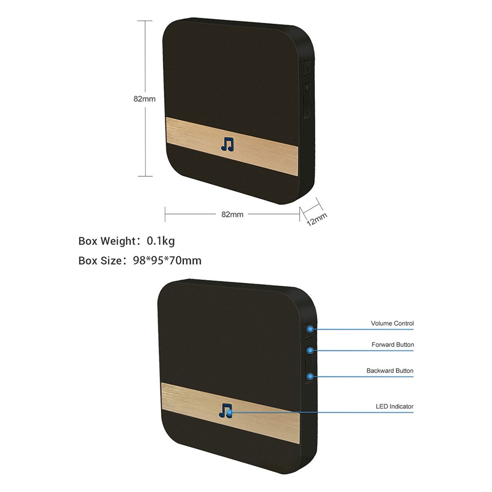 433MHz Wireless Smart Video Doorbell Chime Music Receiver Home Security Indoor Intercom Door Bell - Black EU Plug-6