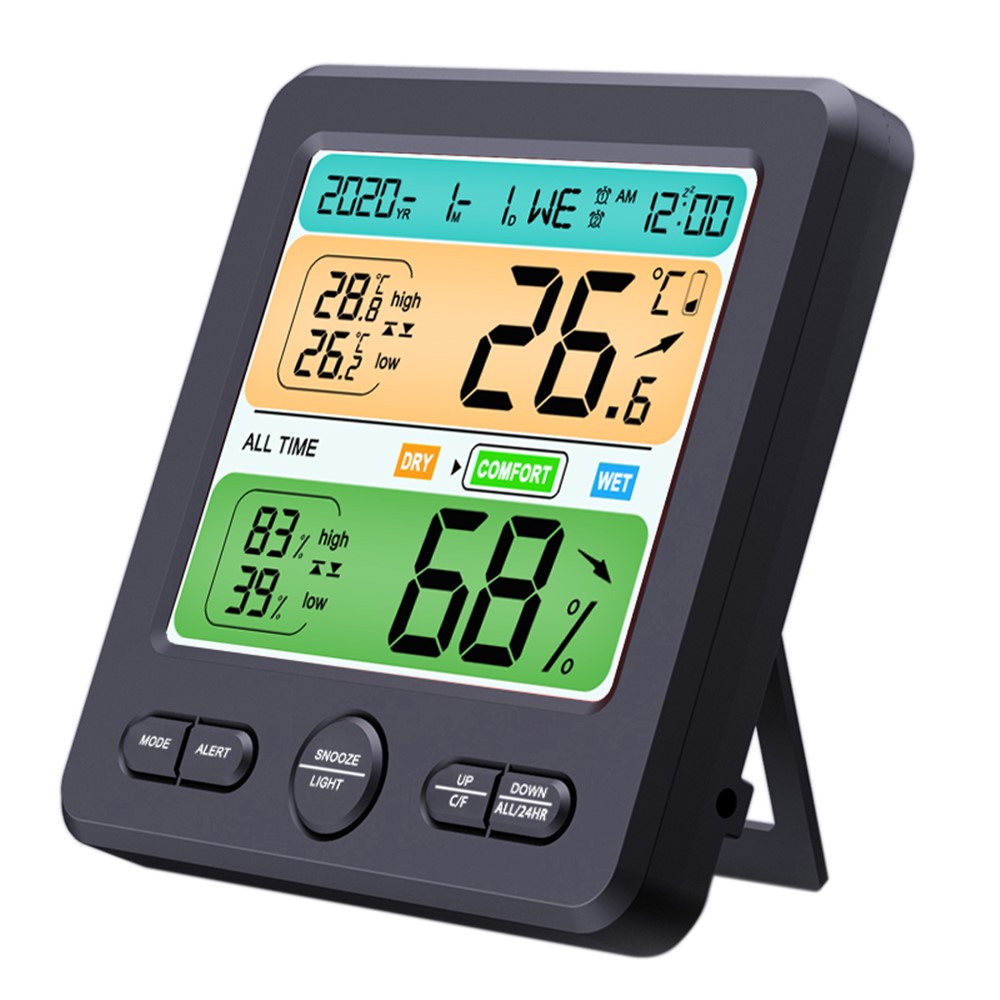 LCD Wall-mounted Desktop Indoor High-precision Thermometer Hygrometer Household Electronic Alarm Clock - Black-10