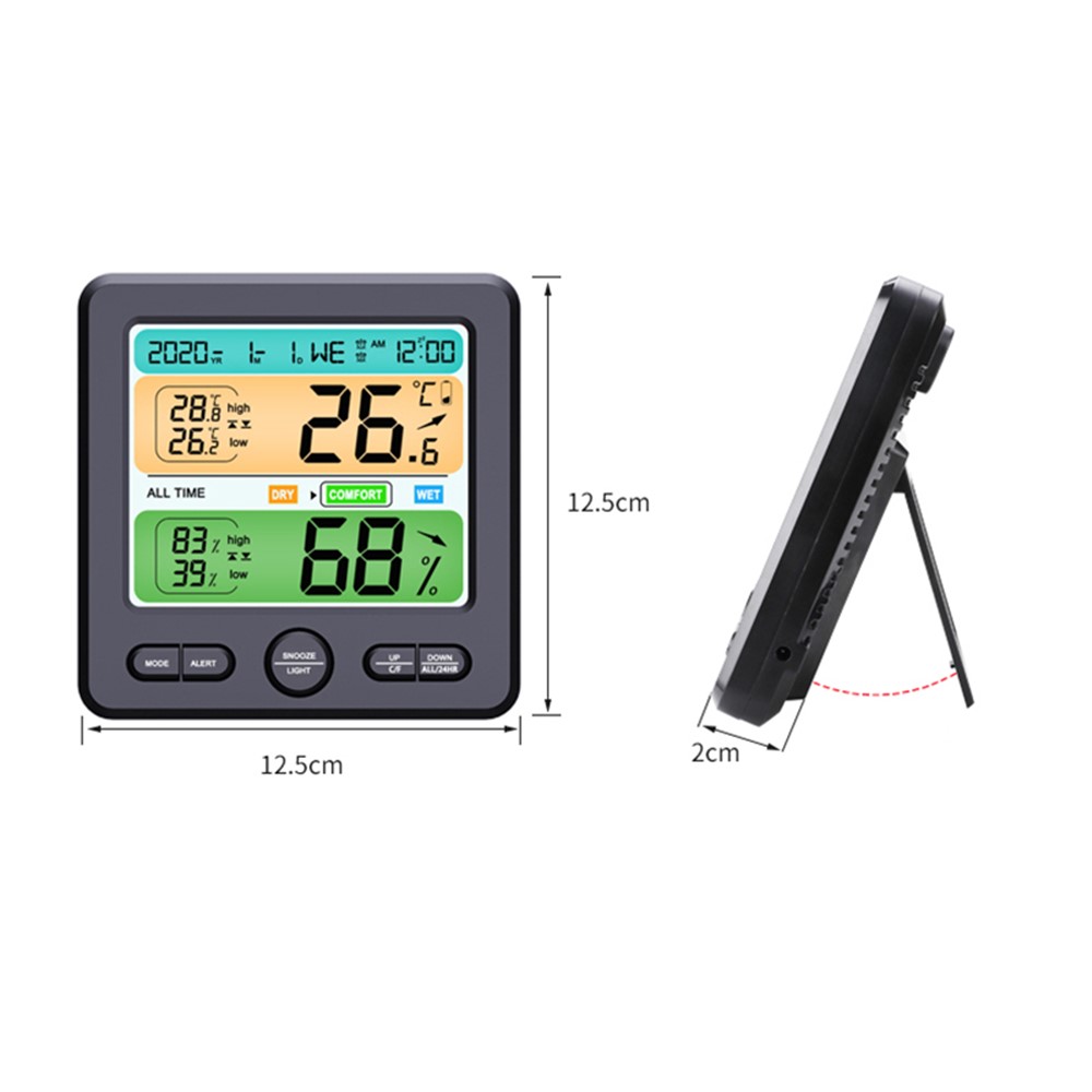 LCD Wall-mounted Desktop Indoor High-precision Thermometer Hygrometer Household Electronic Alarm Clock - Black-14