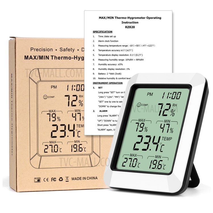 RZ RZ820 Electronic Thermo-hydrometer Precise Thermometer Temperature Humidity Meter-7