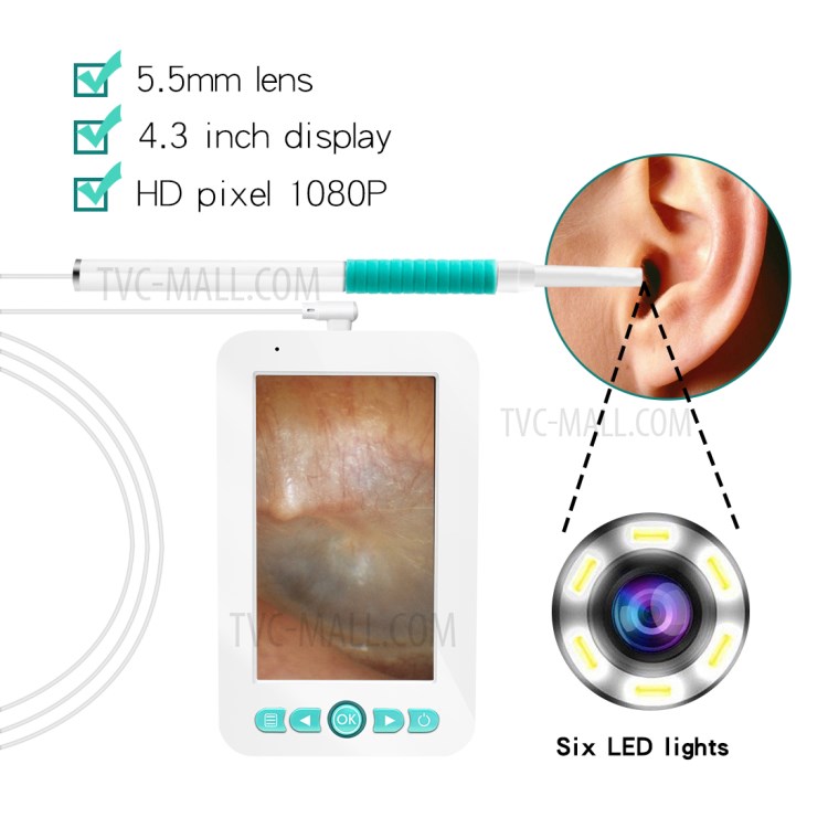 INSKAM 209 1080P 4.3 Pouces Endoscope Caméra Étanche Oreille Vidéo 3.9mm D'affichage HD-8