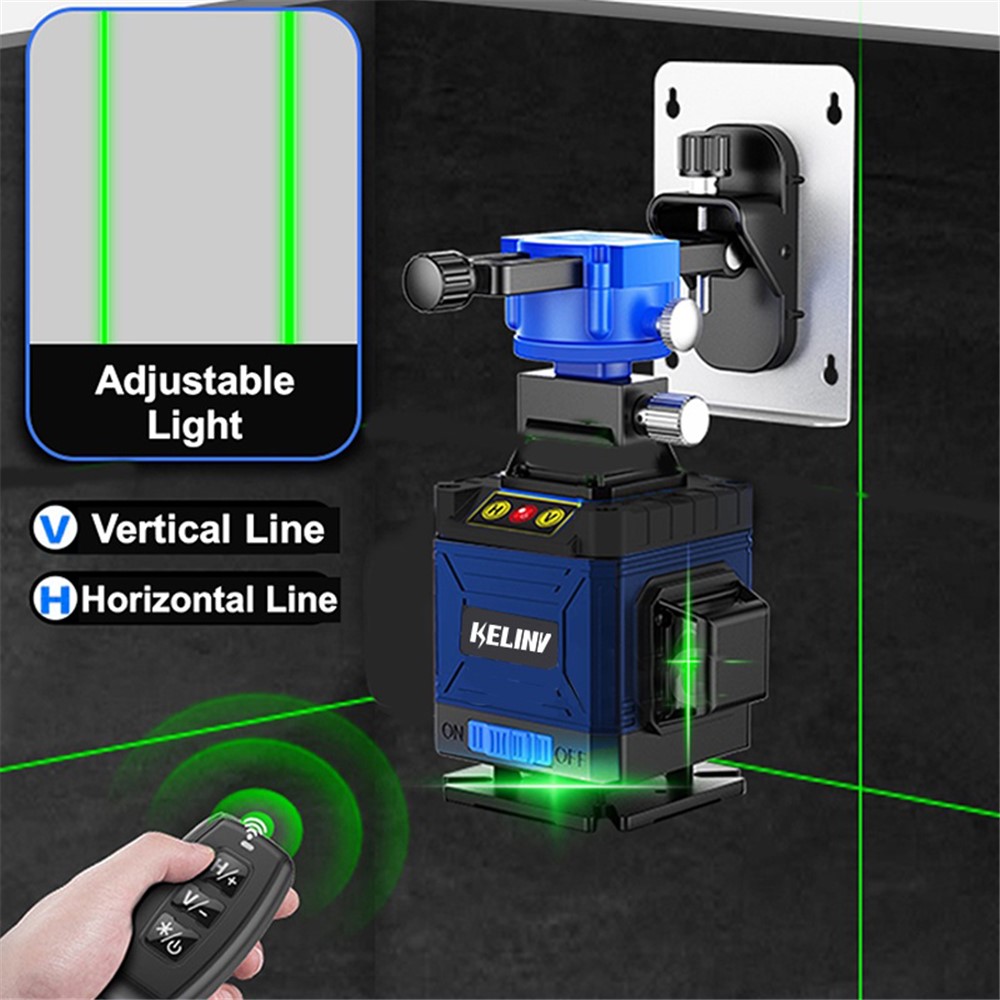 KELINV 360-Degree Rotating 3D Green Laser Level 16 Line Horizontal and Vertical Cross Line Tool Set for Home School Factory - EU Plug-3