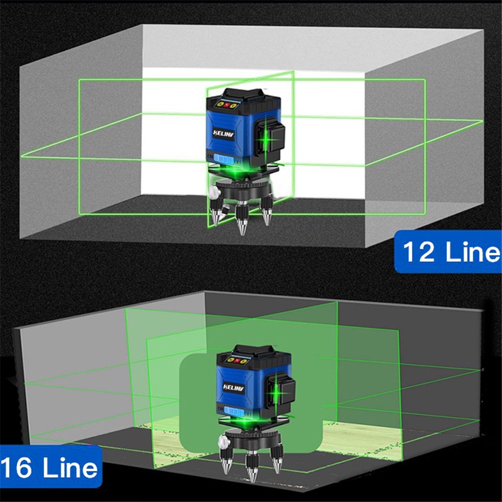 KELINV 360-Degree Rotating 3D Green Laser Level 16 Line Horizontal and Vertical Cross Line Tool Set for Home School Factory - EU Plug-5