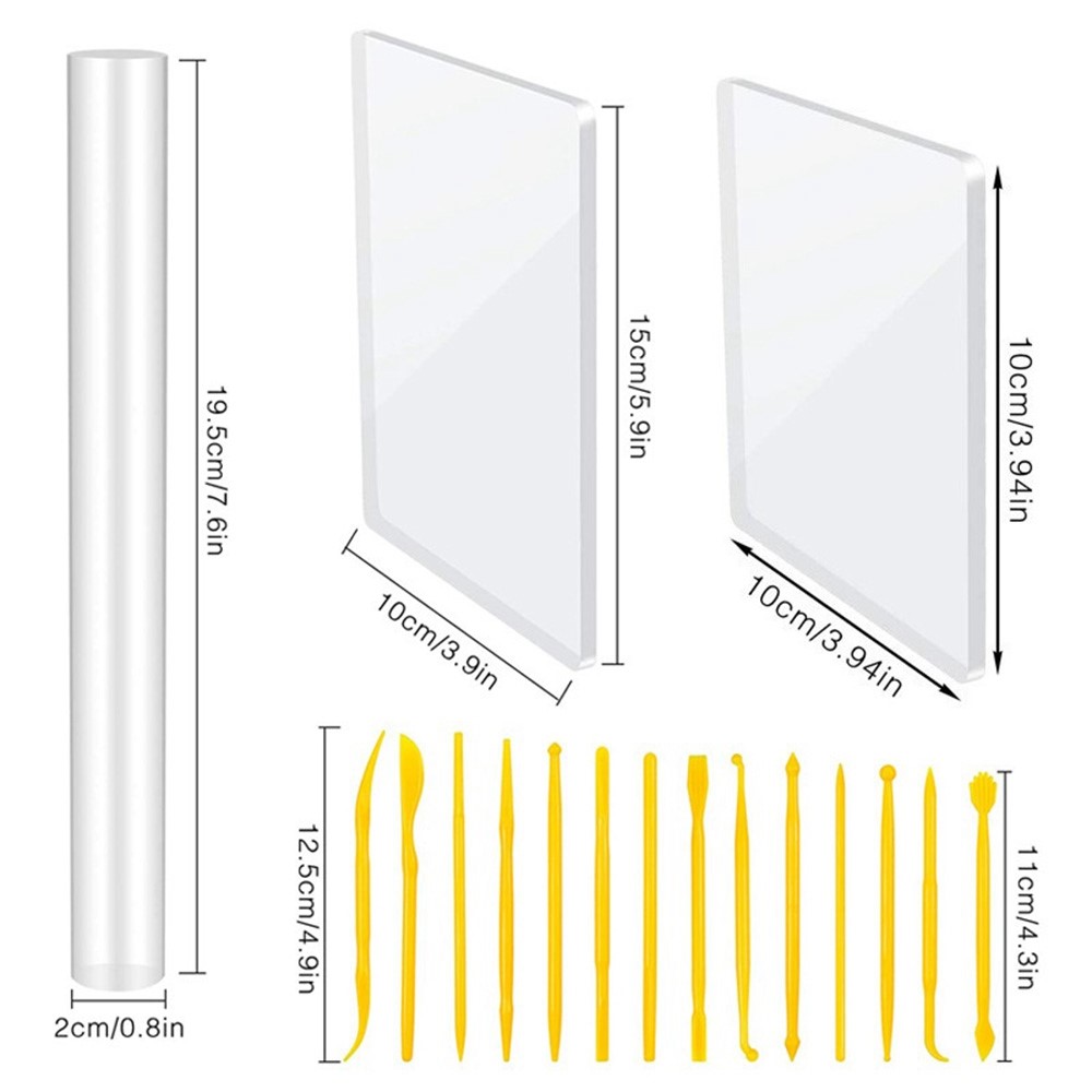 20222301 23PCS Pottery Tools DIY Clay Sculpting Kit Plastic Acrylic Washboard Rolling Pin Scraper Knife-9