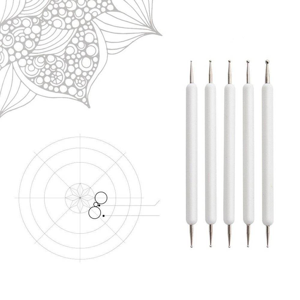 20102105 5Pcs Double End Styluses Dotting Tool for Painting/Pottery Clay Craft/Embossing Art/Nail Art/Mandala Rock Painting - Black-6