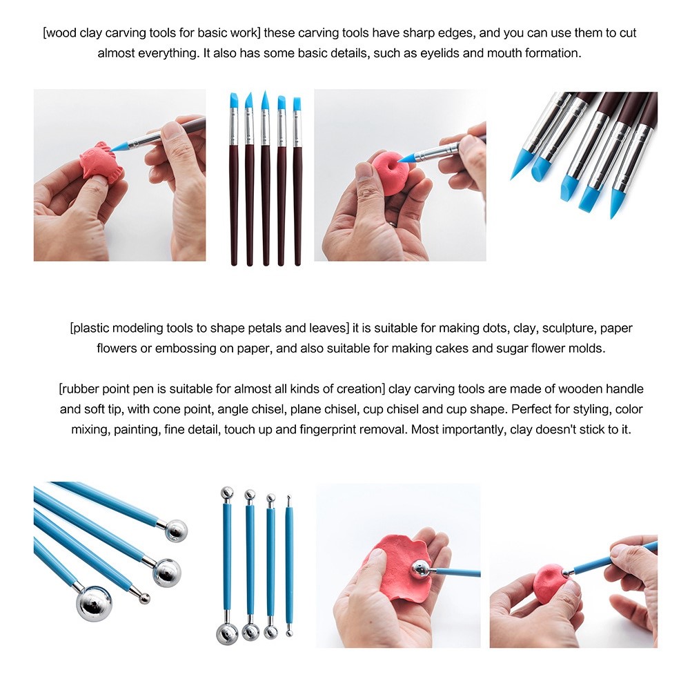 21031324 24PCS Pottery Tools Set Stone Plastic Clay Carving Knives Toys DIY Tools Dotting Pen-6