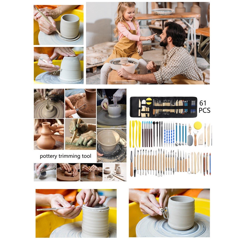 21052261 61PCS Pottery Tools Set DIY Plastic Clay Carving Knives Toys Dotting Pen with Storage Bag-6