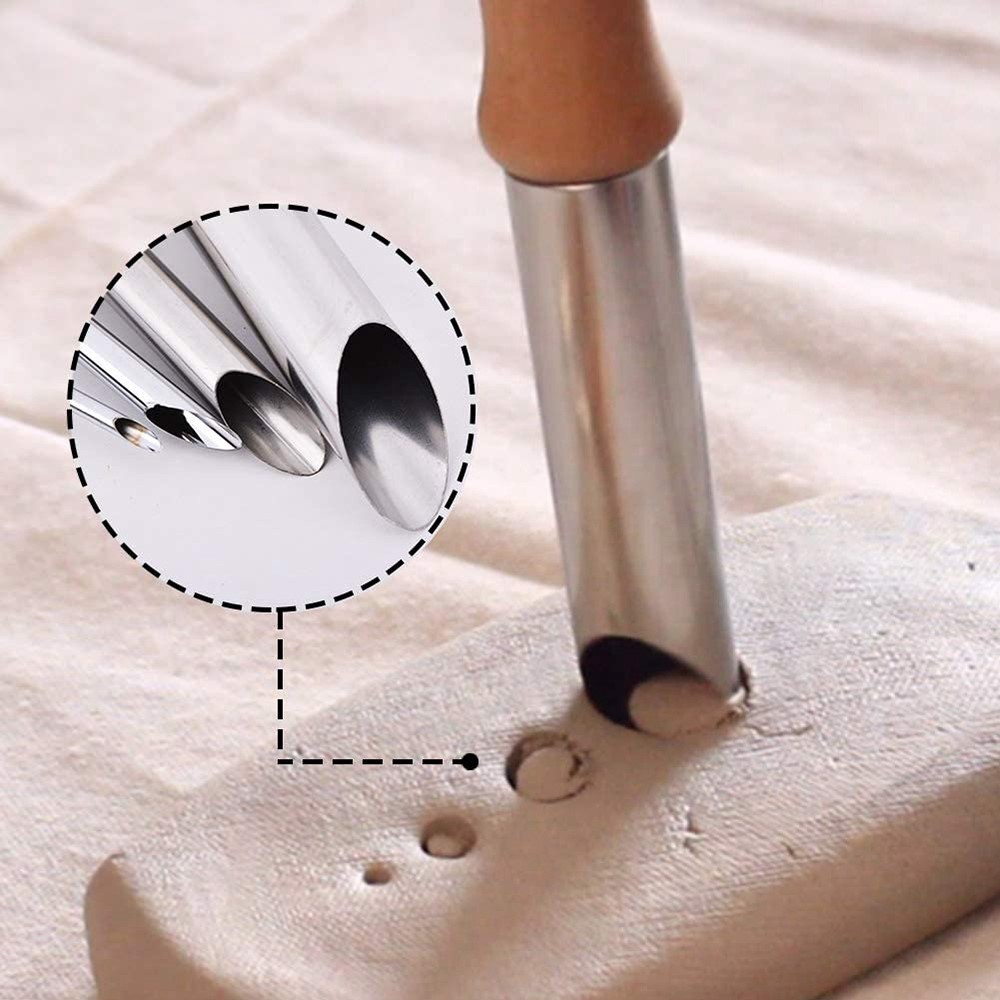 211904 4Pcs Wooden Handle Stainless Steel Circular Clay Hole Cutters for Pottery and Sculpture-3