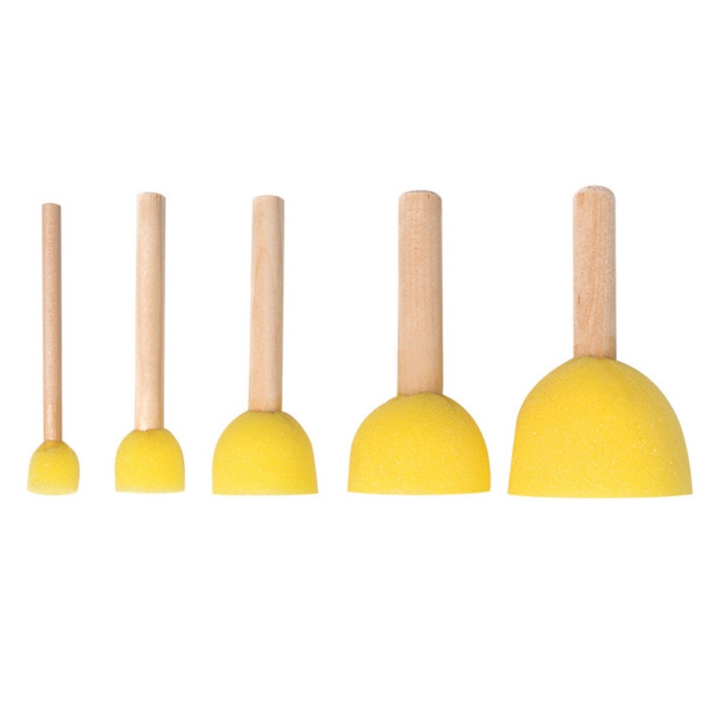 5Pcs Wooden Handle Round Sponge Head Paint Brush Kids DIY Art Crafts Educational Painting Tool-2