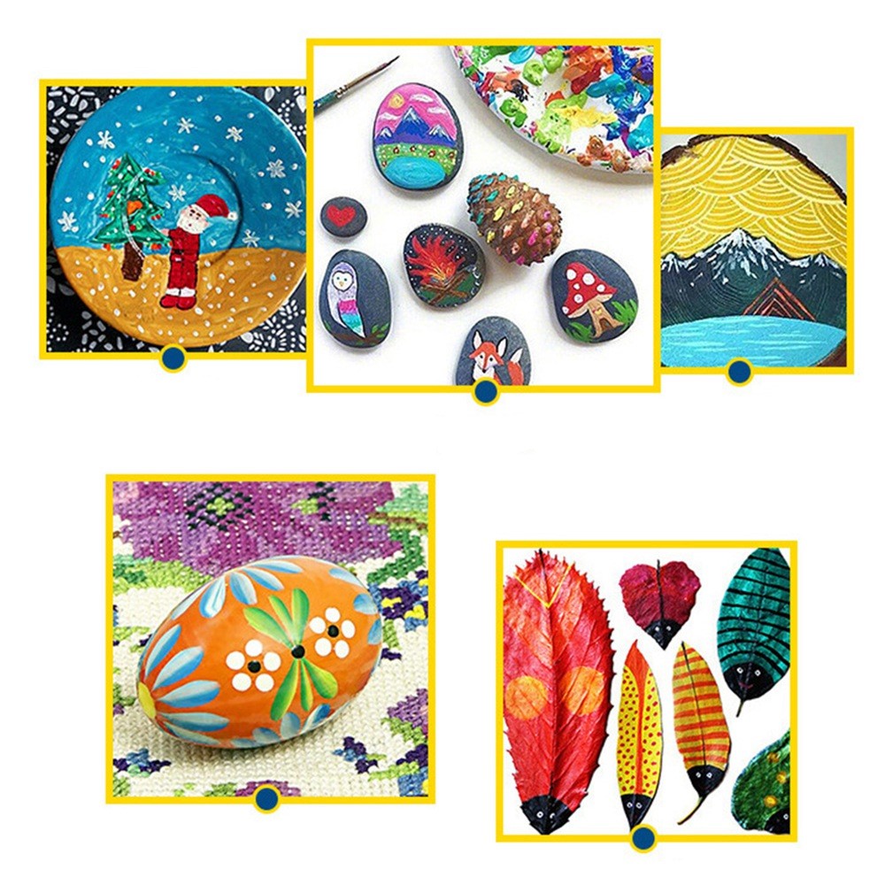 5Pcs Wooden Handle Round Sponge Head Paint Brush Kids DIY Art Crafts Educational Painting Tool-3