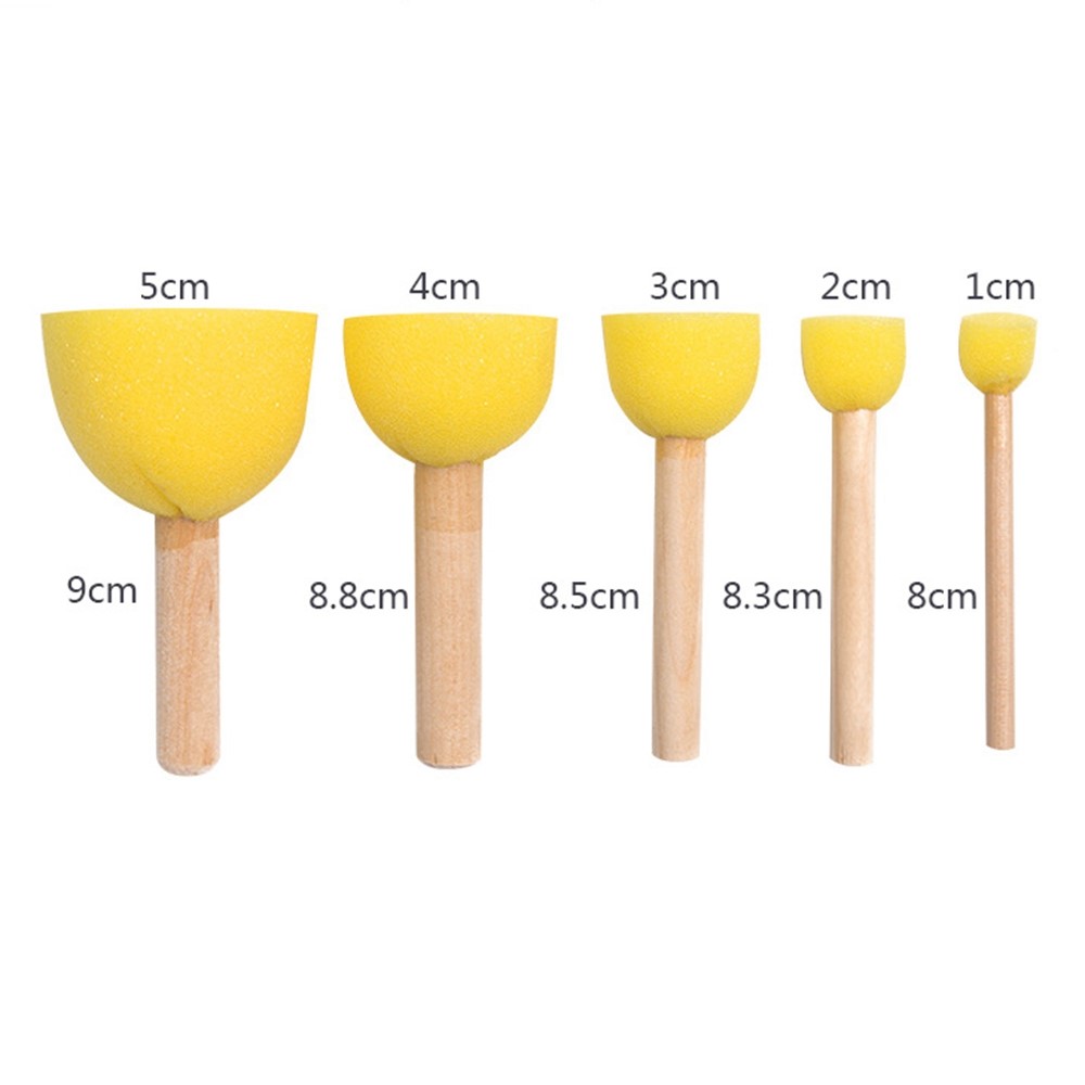 5Pcs Wooden Handle Round Sponge Head Paint Brush Kids DIY Art Crafts Educational Painting Tool-7
